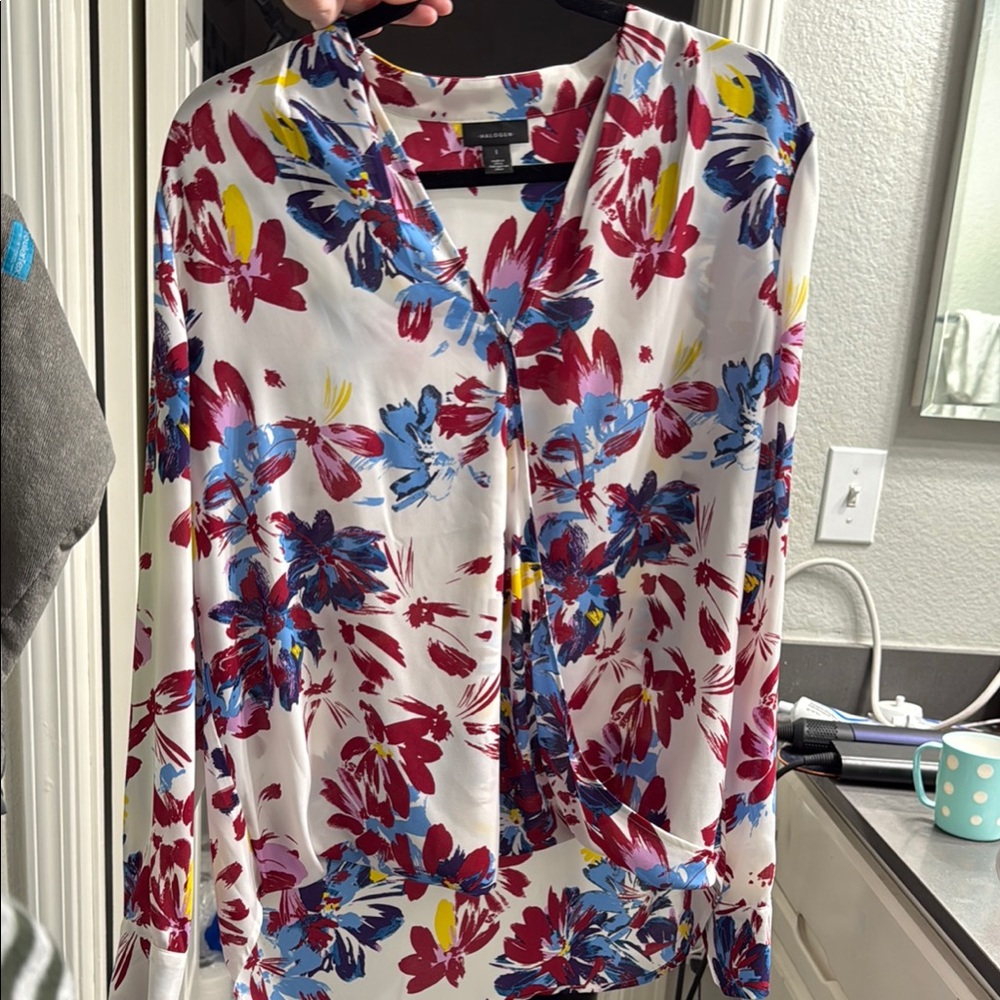 Halogen Floral Printed Wrap Blouse